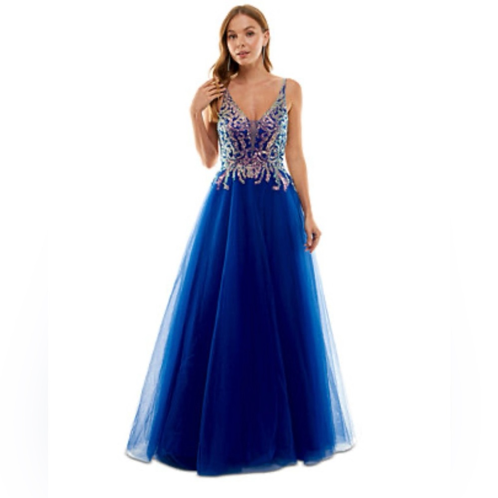 NWT. Say Yes to the Prom, blue A-line evening gown. Size 3.